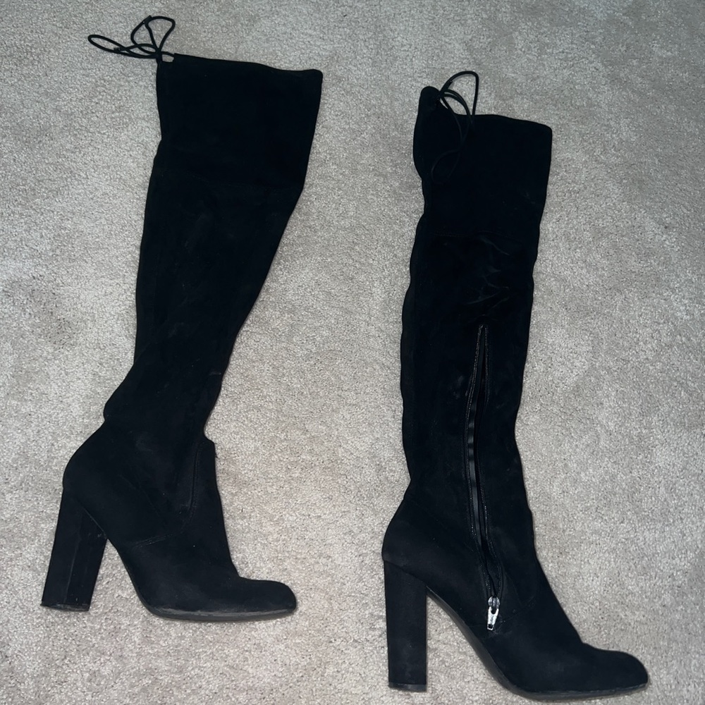 Black Thigh High Boots with Heel